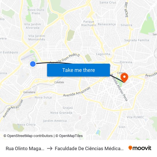 Rua Olinto Magalhães, 561 to Faculdade De Ciências Médicas De Minas Gerais map