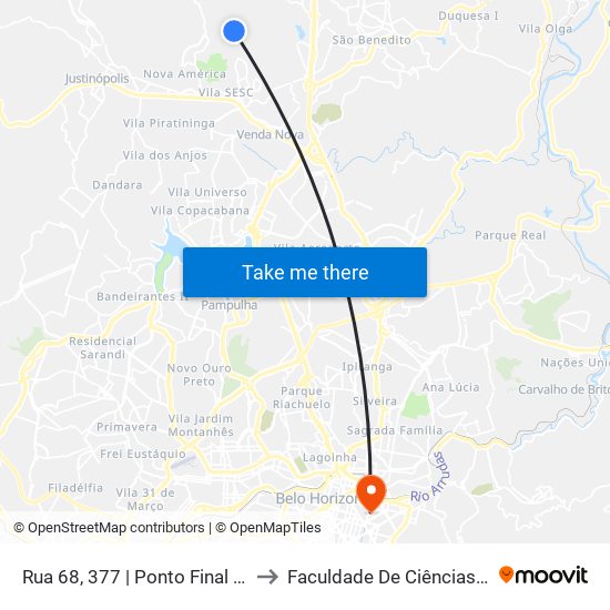Rua 68, 377 | Ponto Final Da Linha 627 No Mantiqueira to Faculdade De Ciências Médicas De Minas Gerais map