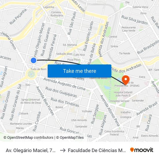 Av. Olegário Maciel, 740 | Mercado Novo 2 to Faculdade De Ciências Médicas De Minas Gerais map