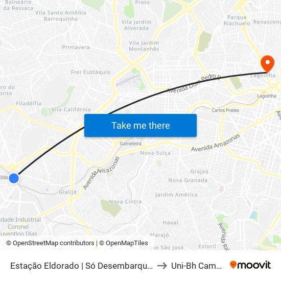 Estação Eldorado | Só Desembarque (Linhas Encerrando Viagem) to Uni-Bh Campus Lagoinha map