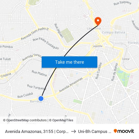 Avenida Amazonas, 3155 | Corpo De Bombeiros to Uni-Bh Campus Lagoinha map