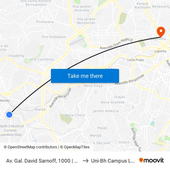 Av. Gal. David Sarnoff, 1000 | Mcdonald's to Uni-Bh Campus Lagoinha map