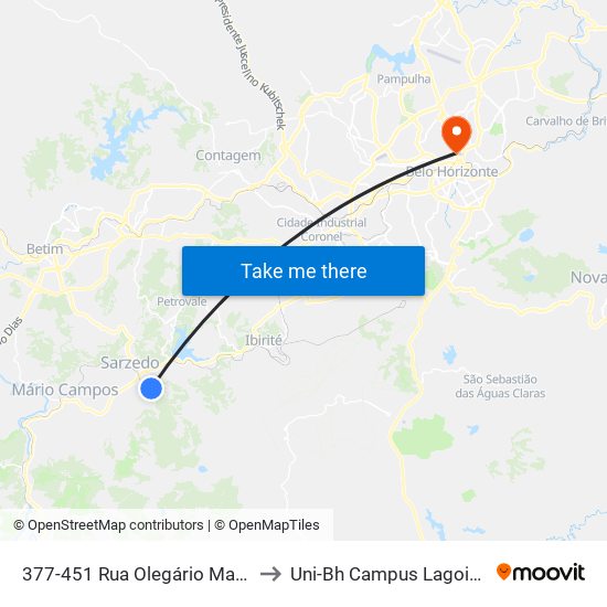 377-451 Rua Olegário Maciel to Uni-Bh Campus Lagoinha map