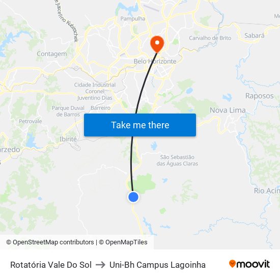 Rotatória Vale Do Sol to Uni-Bh Campus Lagoinha map