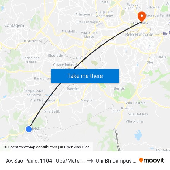 Av. São Paulo, 1104 | Upa/Maternidade De Ibirité to Uni-Bh Campus Lagoinha map