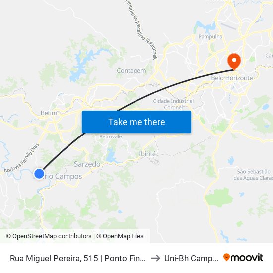 Rua Miguel Pereira, 515 | Ponto Final Das Linhas Do Citrolândia to Uni-Bh Campus Lagoinha map