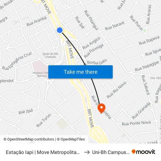 Estação Iapi | Move Metropolitano - Sentido Centro to Uni-Bh Campus Lagoinha map