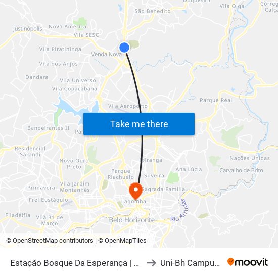 Estação Bosque Da Esperança | Move Metropolitano to Uni-Bh Campus Lagoinha map