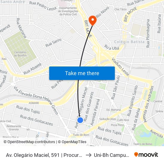 Av. Olegário Maciel, 591 | Procuradoria Da Justiça 1 to Uni-Bh Campus Lagoinha map