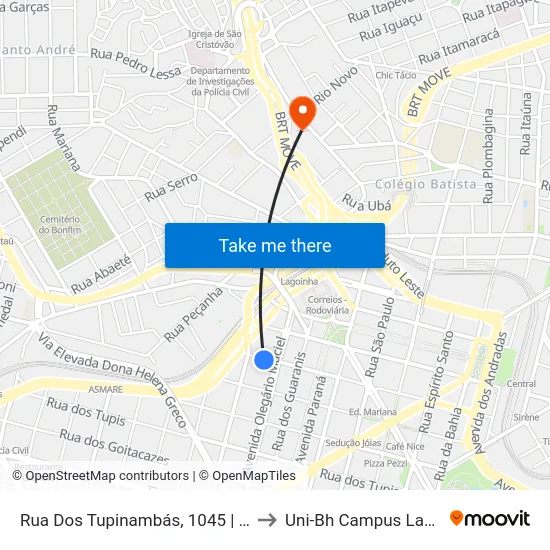 Rua Dos Tupinambás, 1045 | Senac 2 to Uni-Bh Campus Lagoinha map