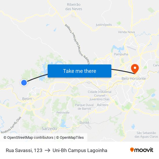Rua Savassi, 123 to Uni-Bh Campus Lagoinha map