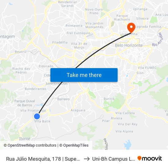 Rua Júlio Mesquita, 178 | Supermercado Dia to Uni-Bh Campus Lagoinha map