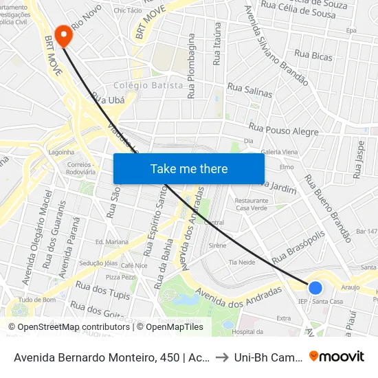 Avenida Bernardo Monteiro, 450 | Acesso À Estação Bernardo Monteiro to Uni-Bh Campus Lagoinha map