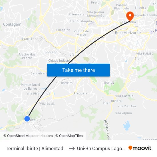 Terminal Ibirité | Alimentadoras to Uni-Bh Campus Lagoinha map