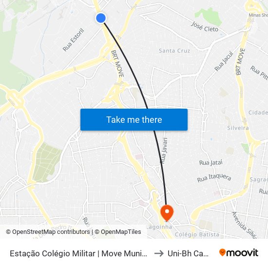 Estação Colégio Militar | Move Municipal - Plataforma B1 - Sentido Centro to Uni-Bh Campus Lagoinha map