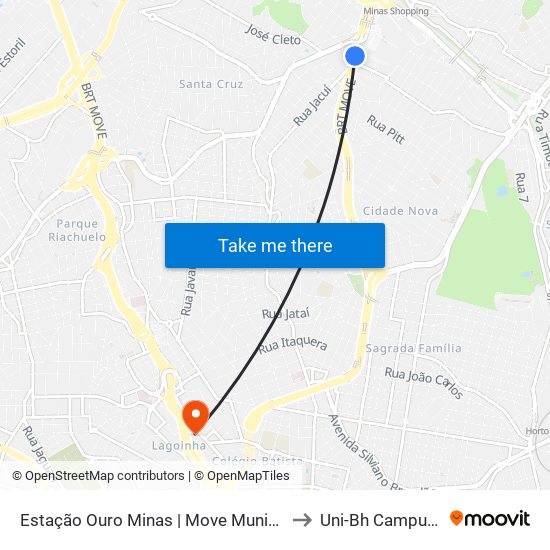 Estação Ouro Minas | Move Municipal - Sentido Centro to Uni-Bh Campus Lagoinha map