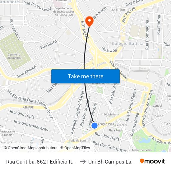 Rua Curitiba, 862 | Edifício Itacolomi to Uni-Bh Campus Lagoinha map