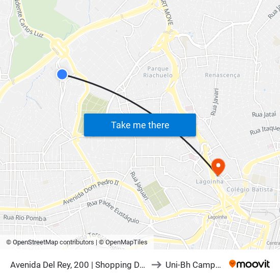 Avenida Del Rey, 200 | Shopping Del Rey (Acesso Piso G3) to Uni-Bh Campus Lagoinha map
