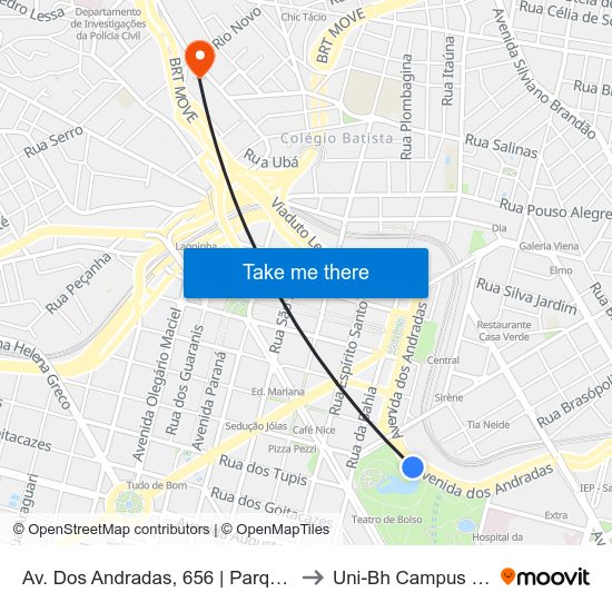 Av. Dos Andradas, 656 | Parque Municipal 3 to Uni-Bh Campus Lagoinha map
