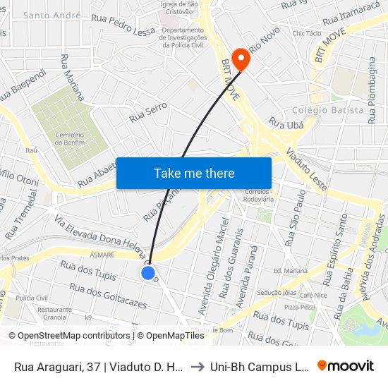 Rua Araguari, 37 | Viaduto D. Helena Greco to Uni-Bh Campus Lagoinha map