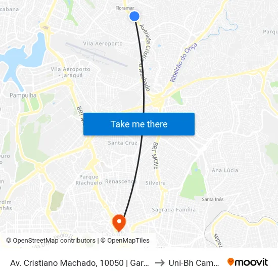 Av. Cristiano Machado, 10050 | Garagem Auto Omnibus Floramar to Uni-Bh Campus Lagoinha map