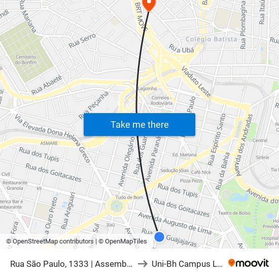 Rua São Paulo, 1333 | Assembleia De Deus to Uni-Bh Campus Lagoinha map