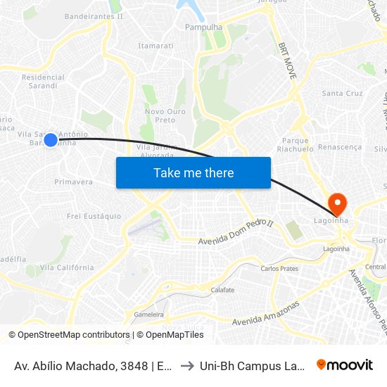 Av. Abílio Machado, 3848 | Esquinão to Uni-Bh Campus Lagoinha map