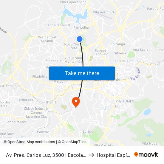 Av. Pres. Carlos Luz, 3500 | Escola De Educação Física Da Ufmg to Hospital Espírita André Luiz map