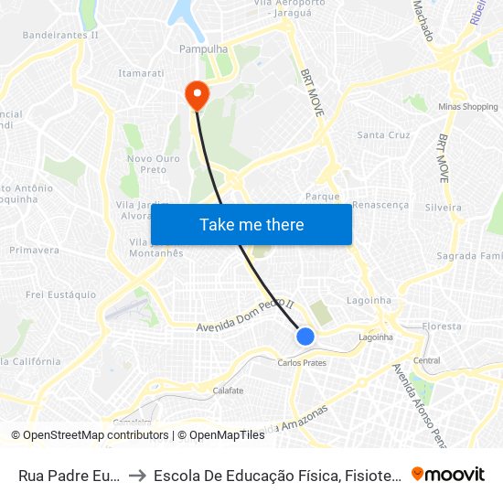 Rua Padre Eustáquio, 152 to Escola De Educação Física, Fisioterapia E Terapia Ocupacional map