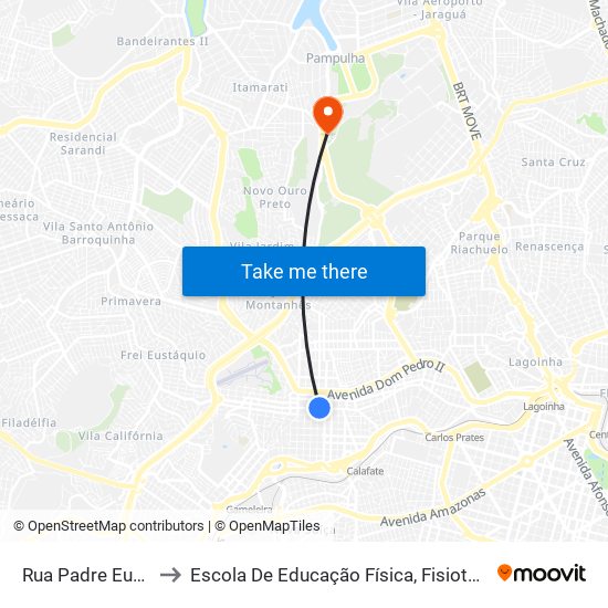 Rua Padre Eustáquio, 2636 to Escola De Educação Física, Fisioterapia E Terapia Ocupacional map