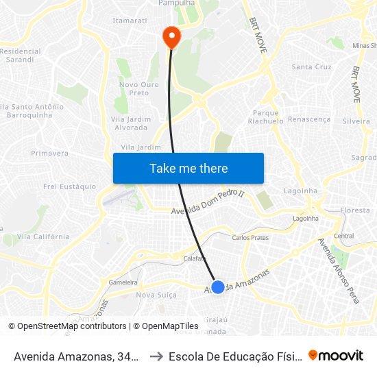 Avenida Amazonas, 3410 | Depois Da Esquina Com Rua Turfa to Escola De Educação Física, Fisioterapia E Terapia Ocupacional map