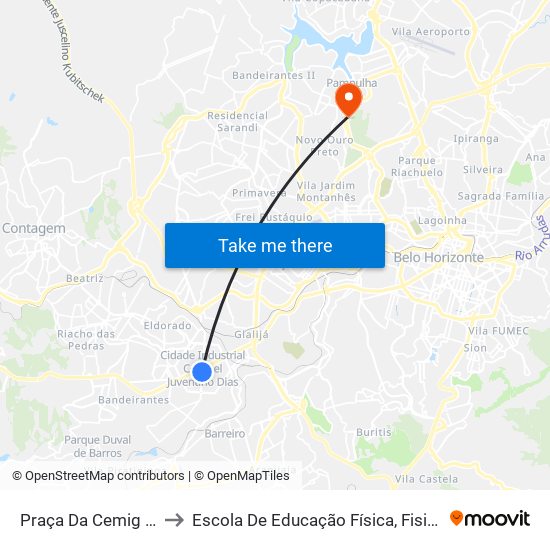 Praça Da Cemig Sentido Industrial to Escola De Educação Física, Fisioterapia E Terapia Ocupacional map