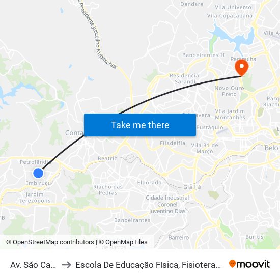 Av. São Caetano, 58 to Escola De Educação Física, Fisioterapia E Terapia Ocupacional map