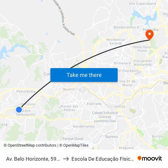 Av. Belo Horizonte, 59 | Oposto A Upa Uai Teresópolis to Escola De Educação Física, Fisioterapia E Terapia Ocupacional map