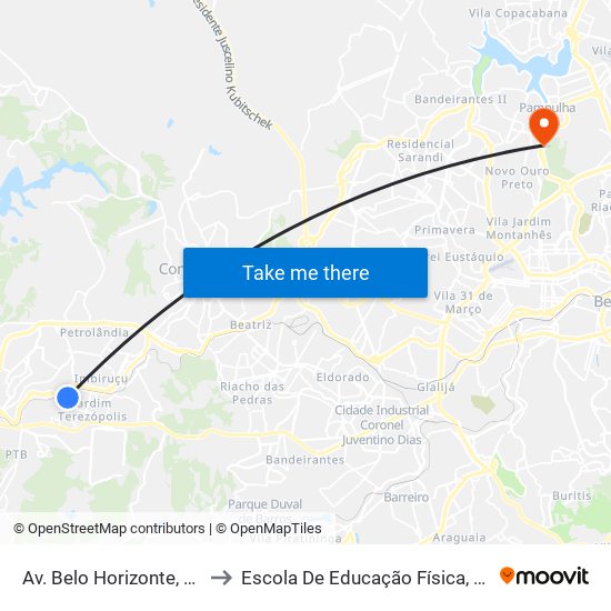 Av. Belo Horizonte, 154 | Upa Uai Teresópolis to Escola De Educação Física, Fisioterapia E Terapia Ocupacional map