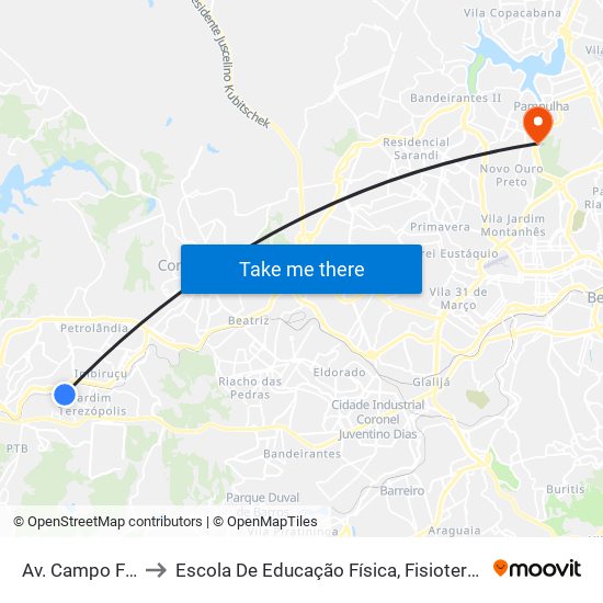 Av. Campo Florido, 920 to Escola De Educação Física, Fisioterapia E Terapia Ocupacional map