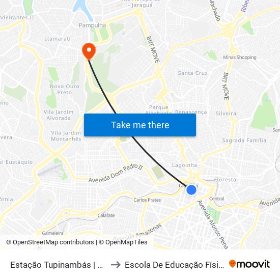 Estação Tupinambás | Move Metropolitano - Plataforma 1 A to Escola De Educação Física, Fisioterapia E Terapia Ocupacional map