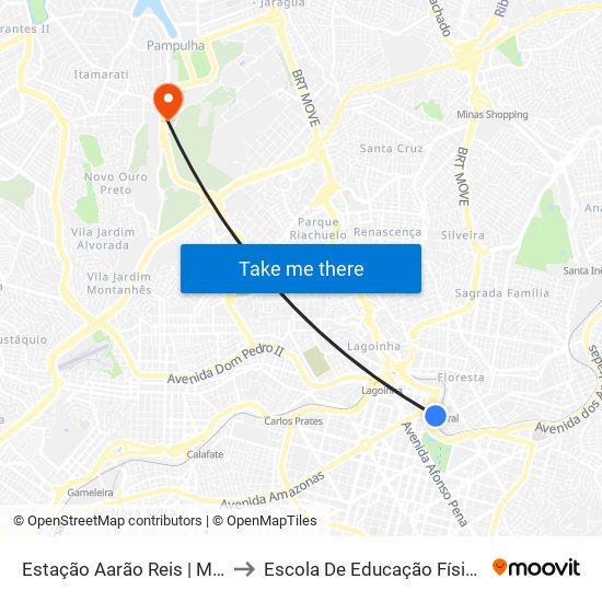 Estação Aarão Reis | Move Metropolitano - Plataforma 1a to Escola De Educação Física, Fisioterapia E Terapia Ocupacional map