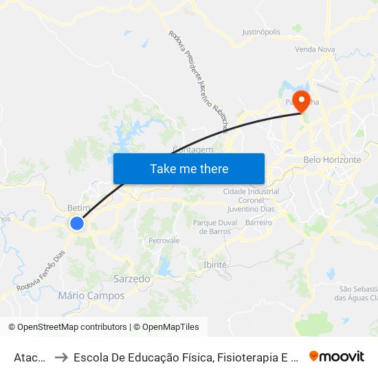 Atacadão to Escola De Educação Física, Fisioterapia E Terapia Ocupacional map