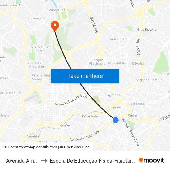 Avenida Amazonas 885 to Escola De Educação Física, Fisioterapia E Terapia Ocupacional map