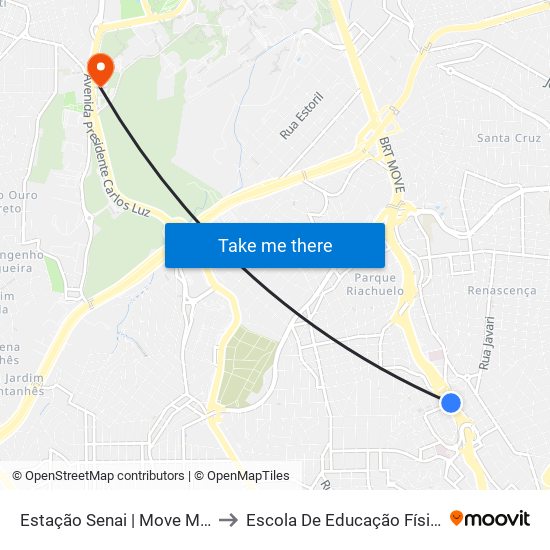 Estação Senai | Move Municipal - Módulo 2a - Sentido Centro to Escola De Educação Física, Fisioterapia E Terapia Ocupacional map