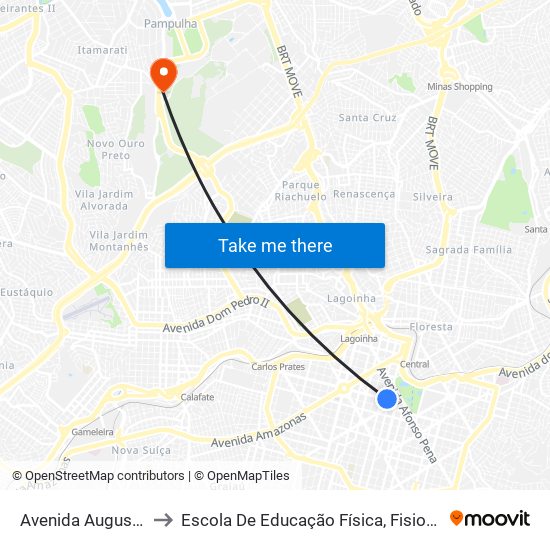 Avenida Augusto De Lima 138 to Escola De Educação Física, Fisioterapia E Terapia Ocupacional map