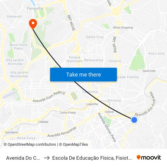 Avenida Do Contorno 3257 to Escola De Educação Física, Fisioterapia E Terapia Ocupacional map