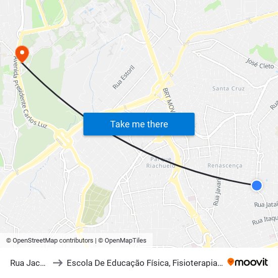 Rua Jacui 2226 to Escola De Educação Física, Fisioterapia E Terapia Ocupacional map