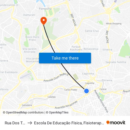 Rua Dos Tupis 836 to Escola De Educação Física, Fisioterapia E Terapia Ocupacional map