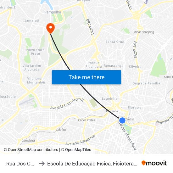 Rua Dos Carijos 150 to Escola De Educação Física, Fisioterapia E Terapia Ocupacional map