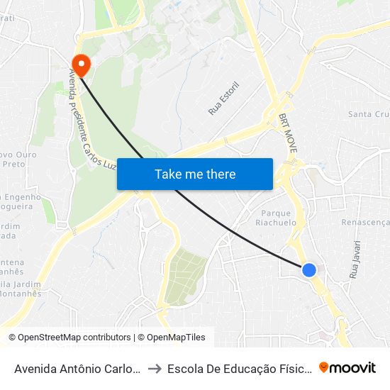 Avenida Antônio Carlos, 1694 | Hospital Belo Horizonte to Escola De Educação Física, Fisioterapia E Terapia Ocupacional map