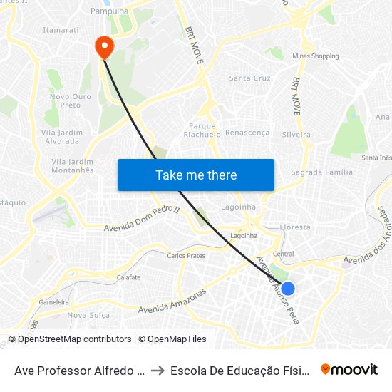 Ave Professor Alfredo Balena Em Frente Ao Numero 595 to Escola De Educação Física, Fisioterapia E Terapia Ocupacional map