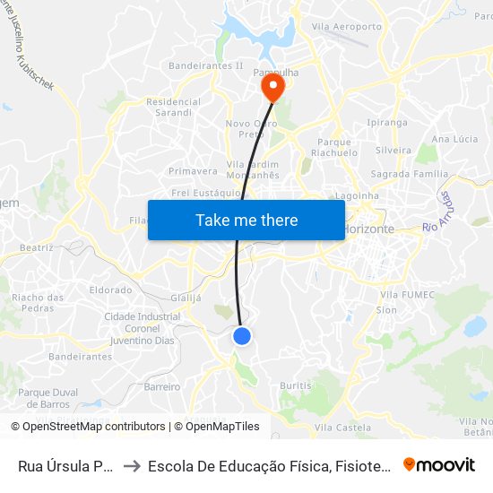 Rua Úrsula Paulino, 1351 to Escola De Educação Física, Fisioterapia E Terapia Ocupacional map