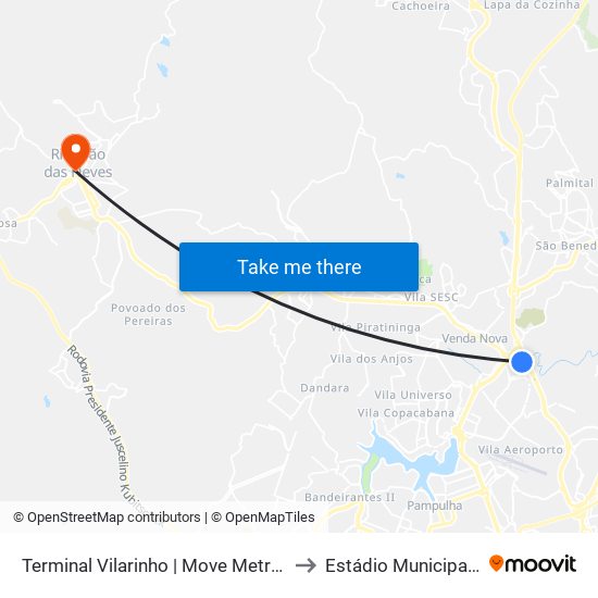 Terminal Vilarinho | Move Metropolitano - Setor Norte, Plat. A to Estádio Municipal Aílton De Oliveira map